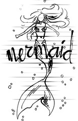 Graphic art - vector illustration of a beautiful mermaid