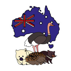 animals of australia with map of australia in the background