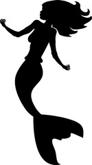 Graphic art - vector illustration of a beautiful mermaid - black ink silhouet