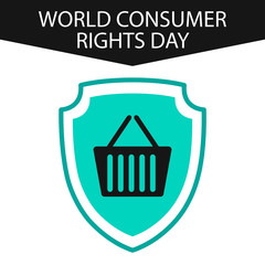 World consumer rights day. Icon of the food basket located on the Billboard. Vector illustration isolated on white background for design and web.