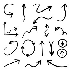 Arrows hand drawn doodle vector set. Sketch arrow design for application, banner, print screen, pen marks, map and typography design guide line.