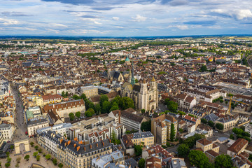 Lovely aerial townscape view of historical Dijon city, France - obrazy, fototapety, plakaty