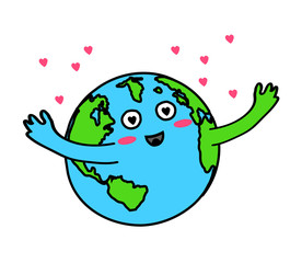 Planet Earth in love on a white background. Vector illustration.