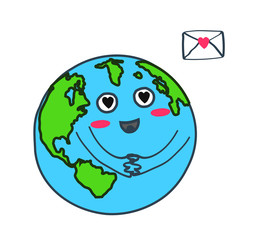 Planet earth and letter on a white background. Vector illustration.
