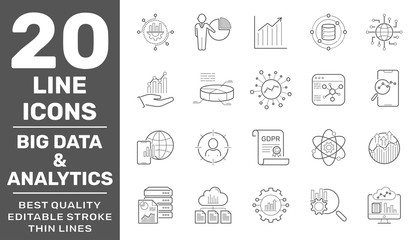 Data analysis, big data, statistics, analytics - minimal thin line web icon set. Editable Stroke. EPS 10