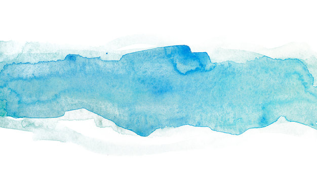 Watercolor blue abstract stripe band with texture. element on page background.