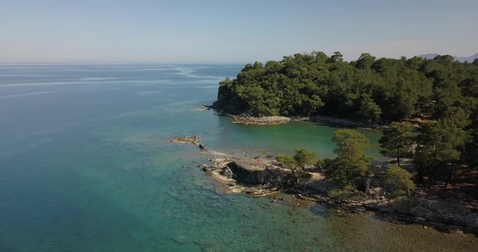 Amazing view on the coast covered with rocks, Mediterranean Sea, Turkey, 4k