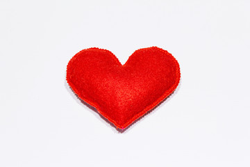 Red felt heart isolated on white background. Valentines Day or Wedding romantic concept