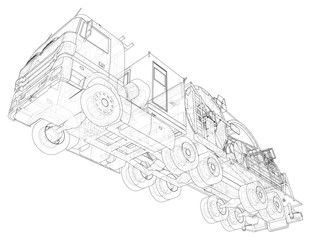 Coiled tubing machine technical wire-frame. EPS10 format. Vector created of 3d.