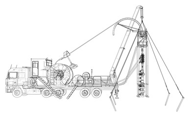 Coil Tubing roll Truck. EPS10 format. Vector created of 3d.