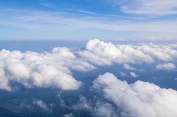 landscape, Sky and clouds beautiful The view out of an airplane in the morning thailand appropriate the background , idea copy space
