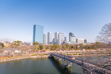 Aerial view of traffic on highway road in Osaka, Japan