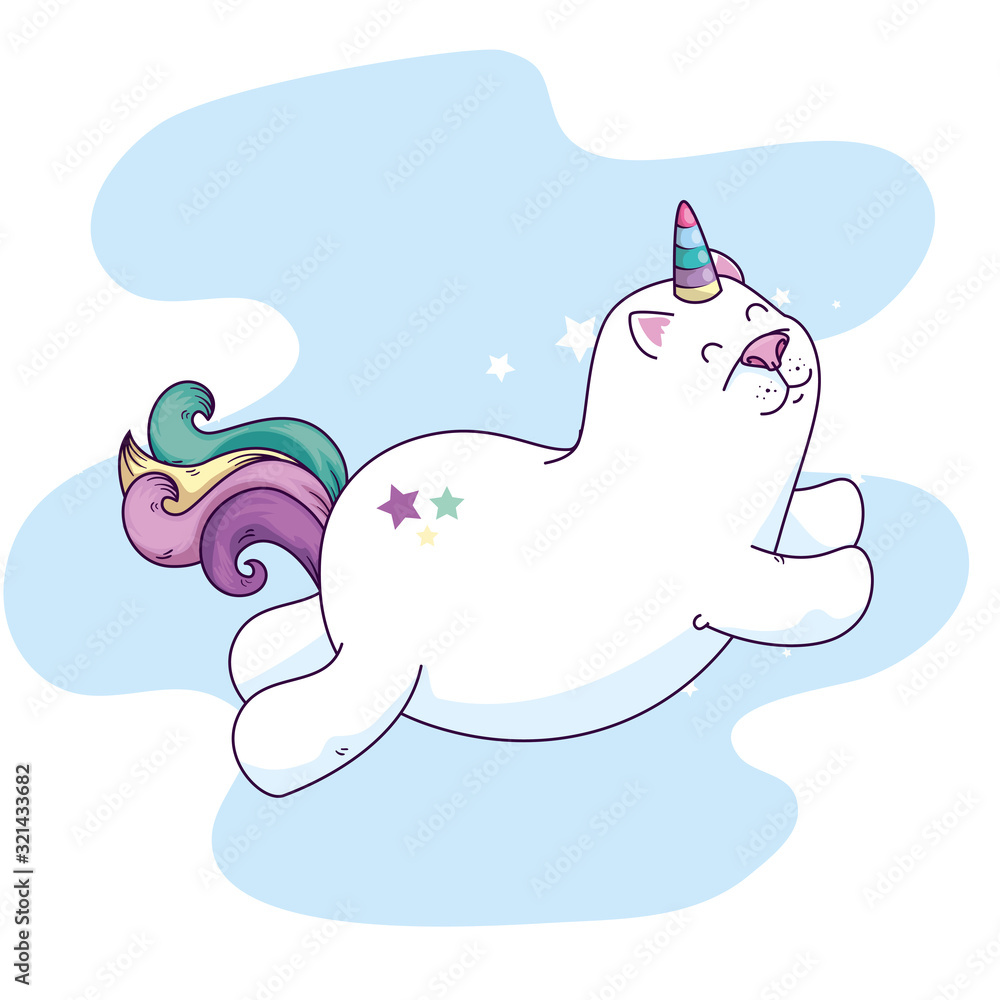 Wall mural cute cat unicorn fantasy icon