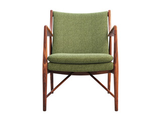 Fototapeta premium Green fabric chair with wooden legs. 3d render