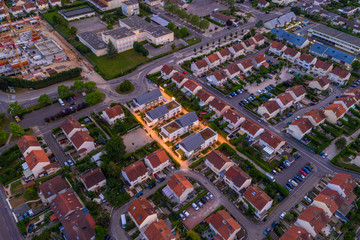 Aerial townscape view of Dijon residential houses and street