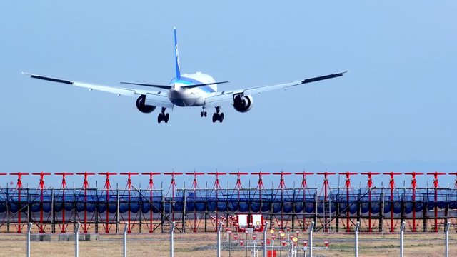 着陸態勢に入る飛行機
