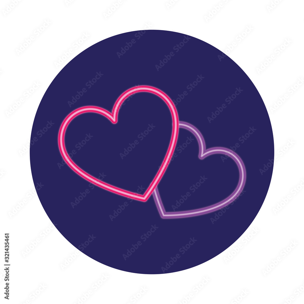 Sticker heart in neon light, valentine day