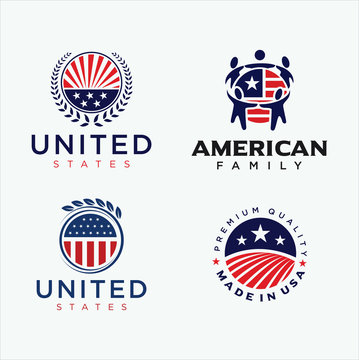 Set Of United States Logo Design Vector Stock . Made in usa Logo american flag . USA logo .  American Flag Logo
