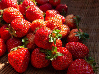 Harvested strawberry in bamboo basket in JAPAN