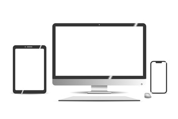 New Technology Equipments in the Business Office. White Screen for Mockup.