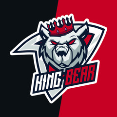 King Bear Ultimate Mascot Emblem Badge Esport Logo Game Design. Identity for gamer streamer club