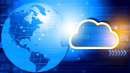 Cloud computing concept background.world with cloud icon. 3dillustration.