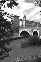 fabricio bridge and tiber river in Rome