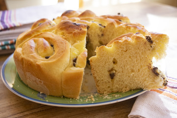 homemade sponge cake with pieces of chocolate