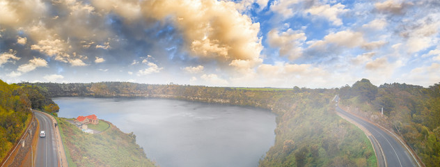 Beautiful aerial view of Blue Lake in Mount Gambier, Australia