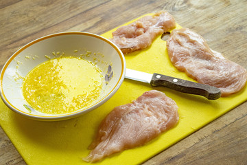 preparing chicken cutlets