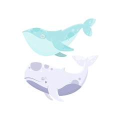 Vector sea animal. Whale. Cartoon illustration of marine life objects for your design. Isolated elements for kids book decoration, postcard, educational game, sticker.