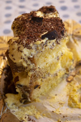 slice of sponge cake with chantilly cream