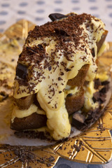 slice of sponge cake with chantilly cream