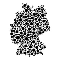 Germany map from black circles of different diameters or spots, blotches, abstract concept geometric shape. Vector illustration.