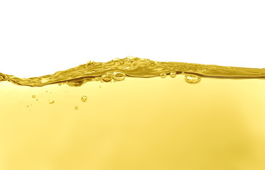 Flow of natural cooking oil on white background - obrazy, fototapety, plakaty