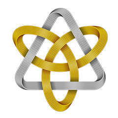 Triquetra with triangle made of intersected wires. Celtic trinity symbol. Realistic 3d illustration.