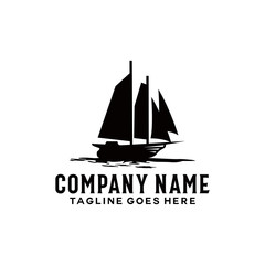 Vintage ship logo. Silhouette of Ship vector design. Traditional Sailboat
