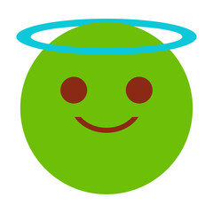 Smiling green emoji with halo vector isolated. Happy face