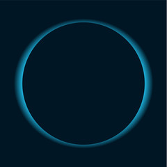 Blue neon banner. Circle shape of background