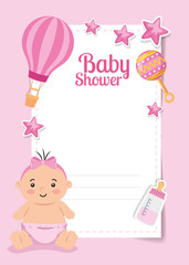 baby shower card with cute little girl and decoration