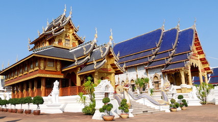 beautiful architecture of Wat Banden Blue​ Temple the famous destination in Mae Taeng Chiangmai,...