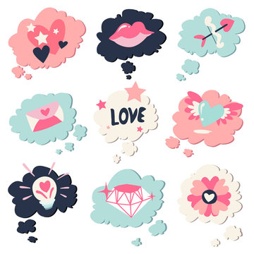 Happy Valentine's Day pack of love stickers, Valentines labels set.