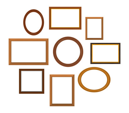 Wooden frames hanging on the wall vector isolated