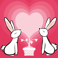 Couple white rabbit feeling in love, Greeting card vector illustration, Valentines Day postcard