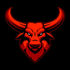 Red bull head on black background