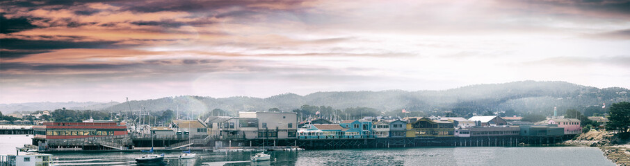 Monterey Pier at sunset, panoramic sunset view, California - USA