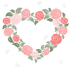 Roses with heart shape on pink background - card