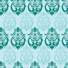 Vector royal aqua green asian traditional damask seamless pattern background