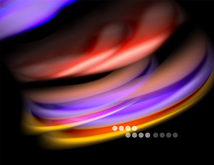 Silk smooth lines on black, liquid fluid color waves. Vector Illustration
