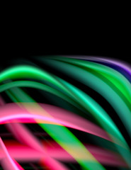 Silk smooth lines on black, liquid fluid color waves. Vector Illustration